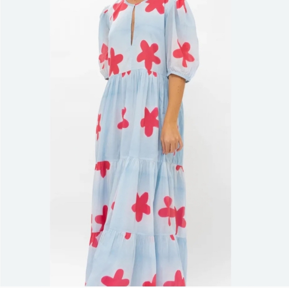Oliphant Long Tiered Maxi Dress Floral Pockets Balloon Sleeve Size XS